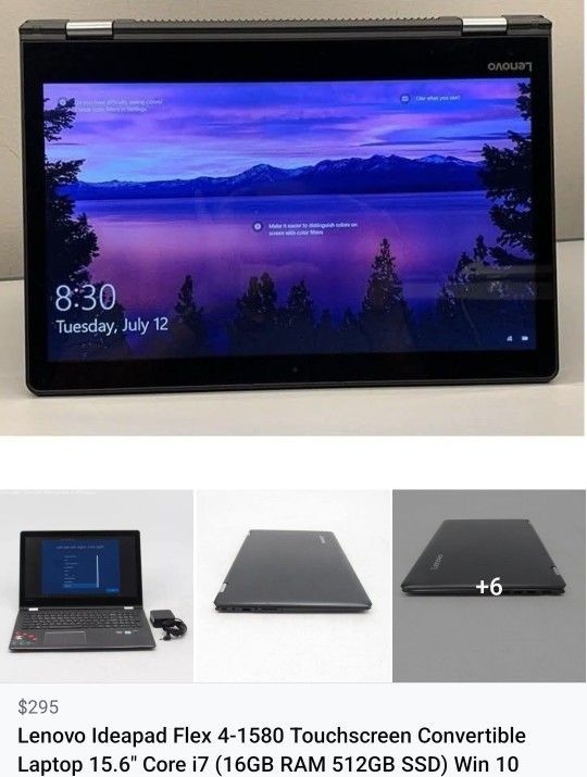 Lenovo Ideapad Flex 4-1580 Touchscreen Convertible Laptop 15.6" Core i7 (16GB RAM 512GB SSD) Win 10
