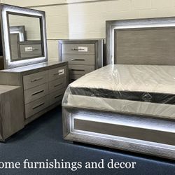 Special ‼️ 4 Pc Queen Bedroom Set ( Bed frame, Dresser, Mirror And One Nightstand)