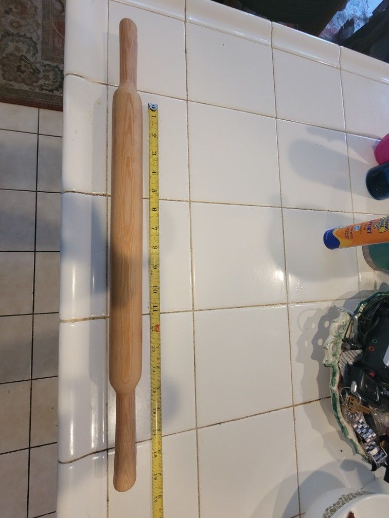 Solid Wood Rolling Pin 22 inches end to end. 14 inches middle 