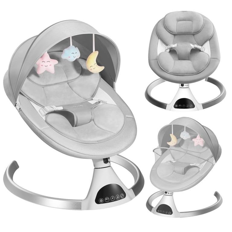 HARPPA Electric Baby Swing for Infants with Bluetooth Music, 5 Sway Speed, Remote Control, Gray