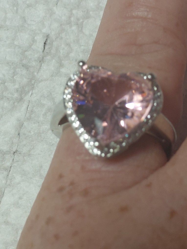 Silver Ring With Heart Shaped Crystal