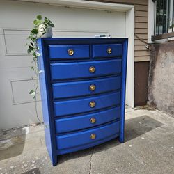 Stunning Fully Refinished Cobalt and Gold Tall-boy Dresser
