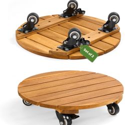 2 PCs 14 Inch Wood Plant Caddy with Wheels（new)