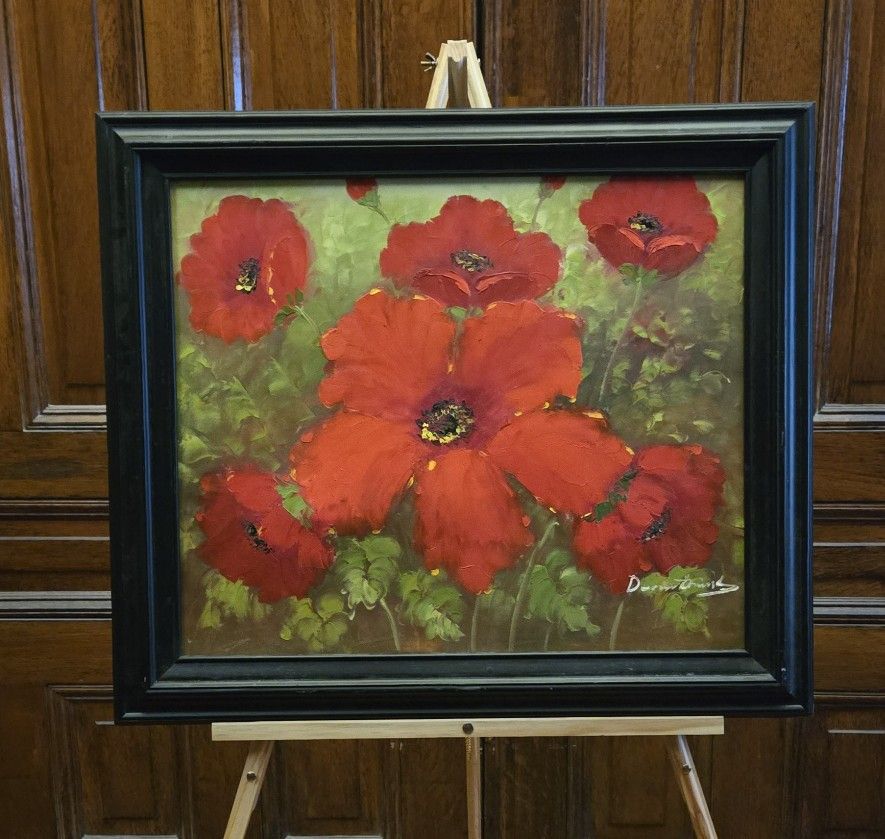 Vintage 1970s Red Poppies Signed Painting