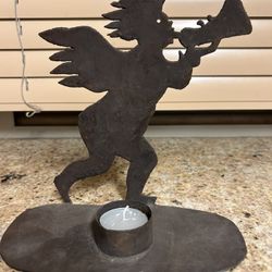 Rustic Folk Art Metal Angel Candel Holder
