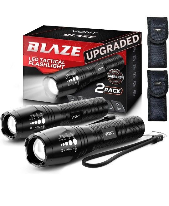 Brand New  LED Tactical Flashlight, [2 Pack] 2X Longer Battery Life, 5 Modes, High Lumen, Adjustable, Zoomable,Waterproof, Lightweight,Bright Flashlig