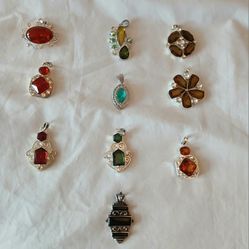 Silver 925 Marked Pendants With Multi Colored Stones Collection