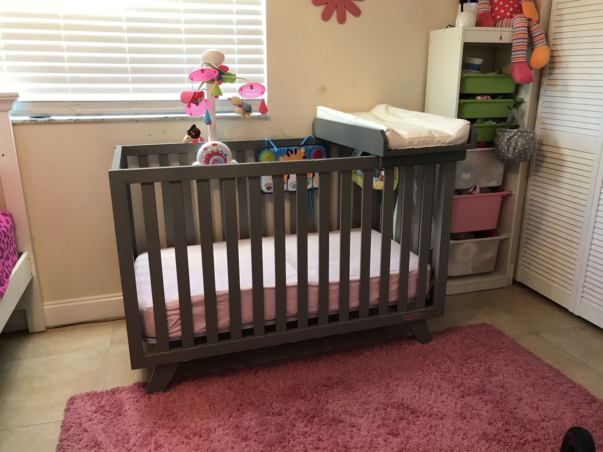 Child Craft Soho 4 In 1 Convertible Crib Grey with over the bed diaper changer