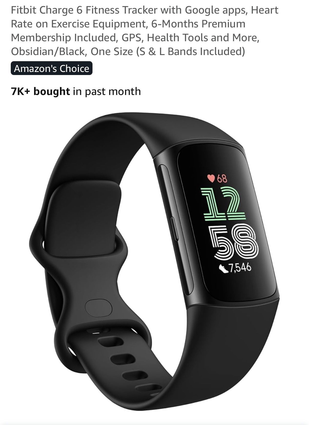 Fitbit Charge 6 Fitness Tracker with Google apps, Heart Rate on Exercise Equipment, 6-Months Premium Membership Included, GPS, Health Tools and More, 