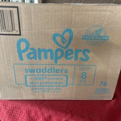 Pampers Swaddlers Diapers Size 8 (46+ lb) 76 Count, 100% Leakproof - NEW