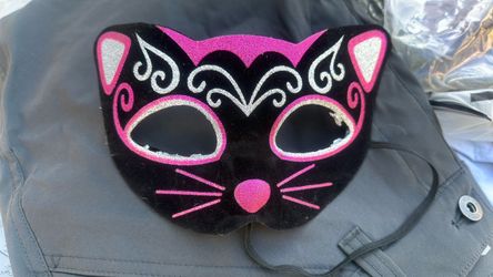 Black Cat Masquerade Mask Pink Glitter