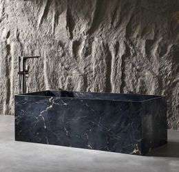 NEW IN BOX 67” RECTANGULAR FREESTANDING BATHTUB MADE FROM PREMIUM STONE RESIN