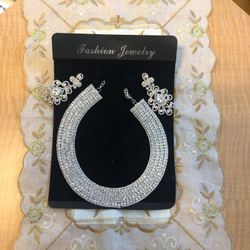 New Set Of Earrings And Necklace Silver Stones 