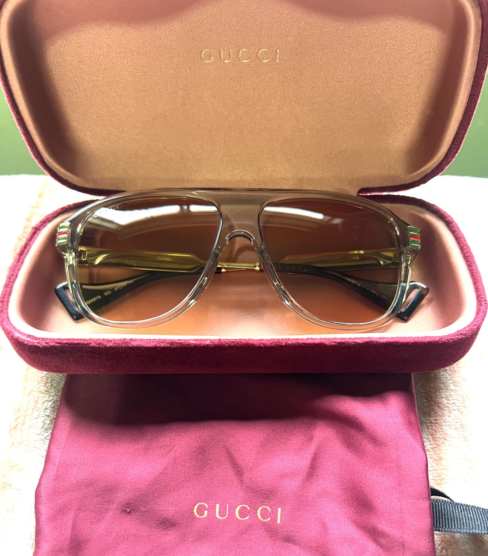 Gucci GG0587S 003 57mm Transparent Grey Brown Lens (Gold/Tortoise)