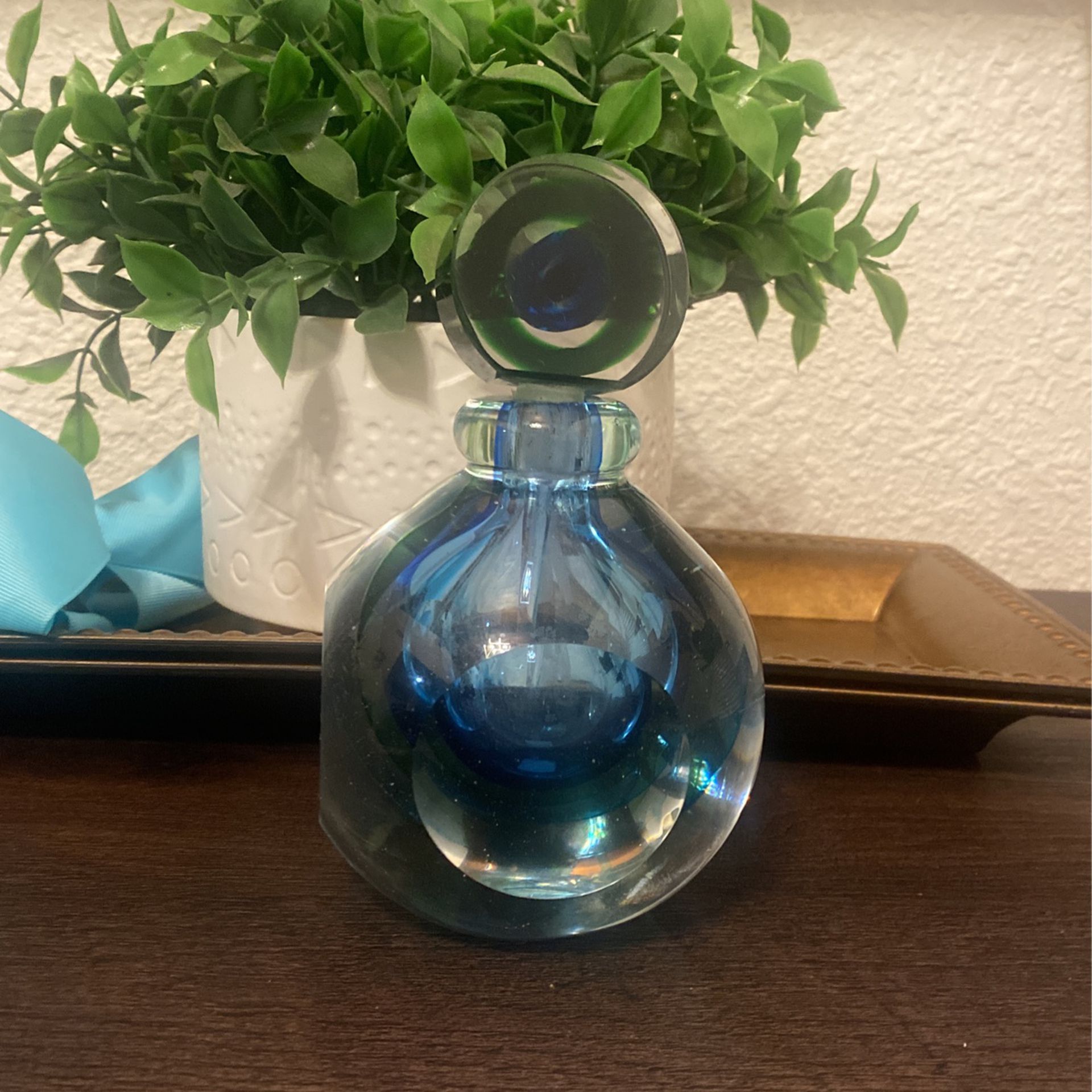 Italian Murano Style Blue Green  Perfume Bottle 