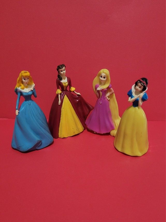 4 Disney Princesses 3” Dolls PVC Snow White, Belle, Rapunzel, Cinderella VTG.