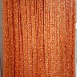 2 Custom Made Orange Flower Sheer Curtains 60in x 84in each 