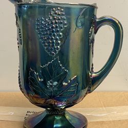 Vintage Indiana Carnival Glass Iridescent Blue Harvest Grape 64oz Pitcher