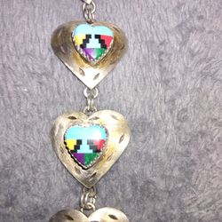 Vintage/Rare Native American Multicolor Navajo Genuine Stone Heart Bracelet.