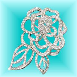 Vintage 2000s Statement Crystal Rose Flower Brooch Silver Tone, NWT, 3x3.75”
