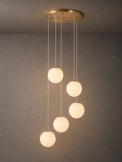 5-Light Gold Globe Chandelier Modern Milk Glass Pendant Light