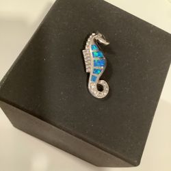 Sterling Silver Sea Horse With Blue Opal  And CZ Stones  Charm From Hawaii 