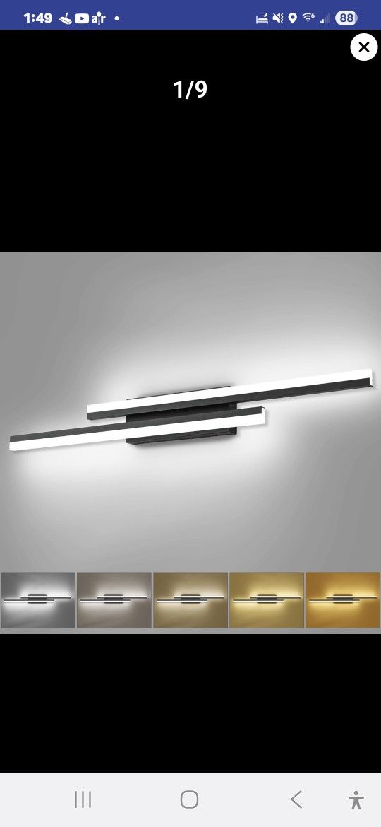 PRESDE 5 Color Changeable Bathroom Light Fixture Over Mirror, Dimmable Modern Black