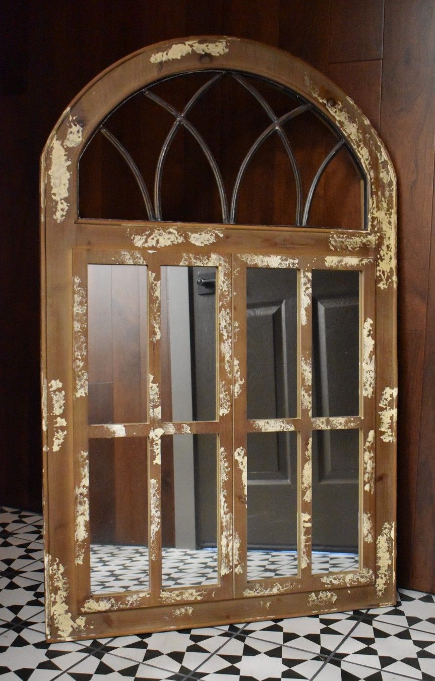 Beautiful Hardwood Wall Mirror In Panels w/ Aged Patina