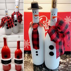 Snowman & Santa Clause Wine bottles