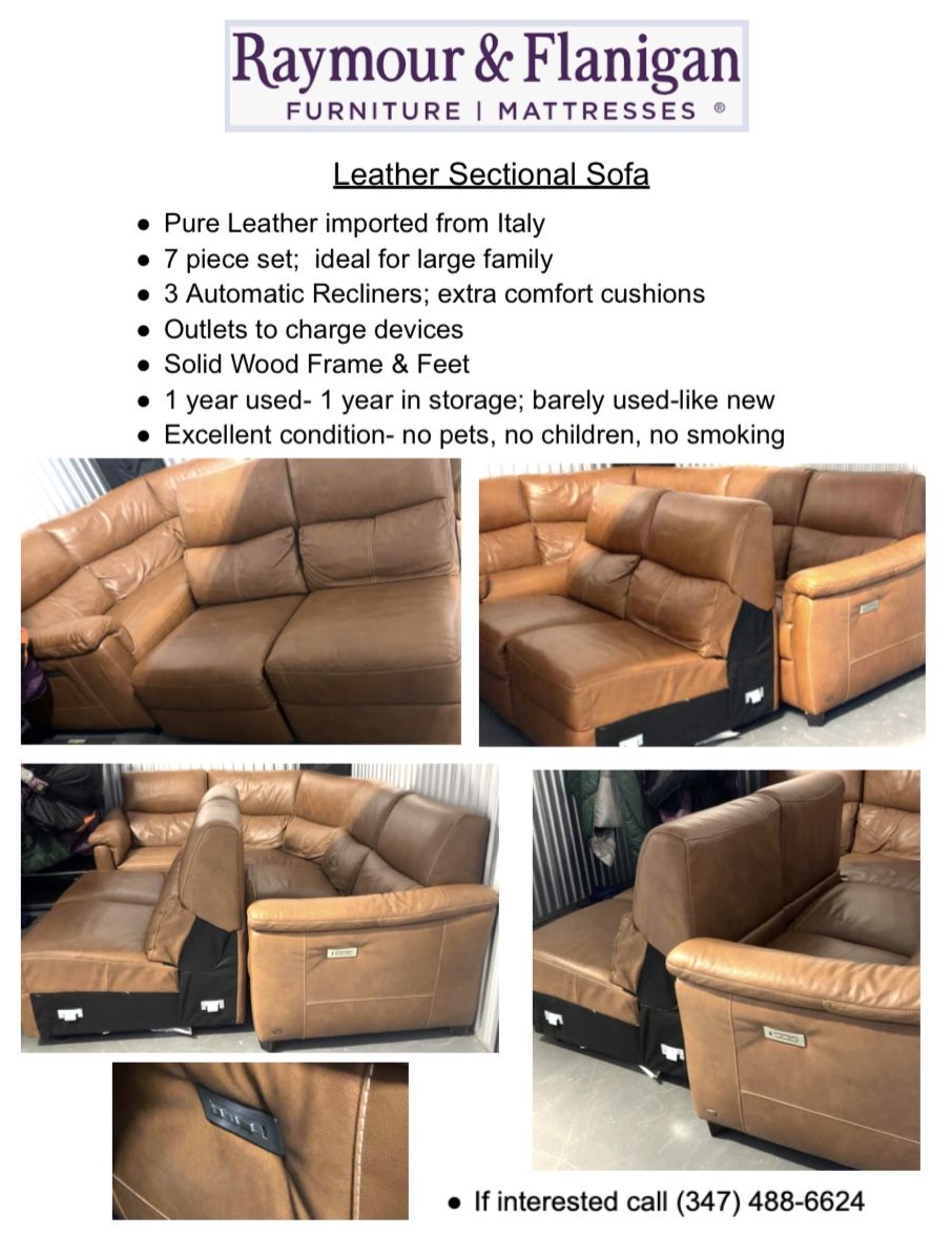 Raymour & Flanigan Italian Leather Sectional Sofa