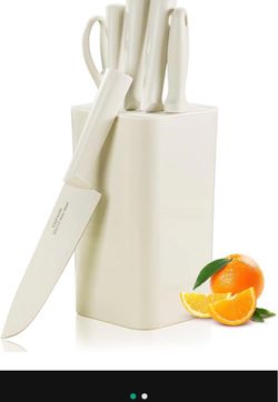 Knife Set,7-Pieces Sharp Knife Set with Universal Block and Sharpener,Stainless Steel Cooking Knife Set with Ergonomic Handle, with Non-stick Coating,