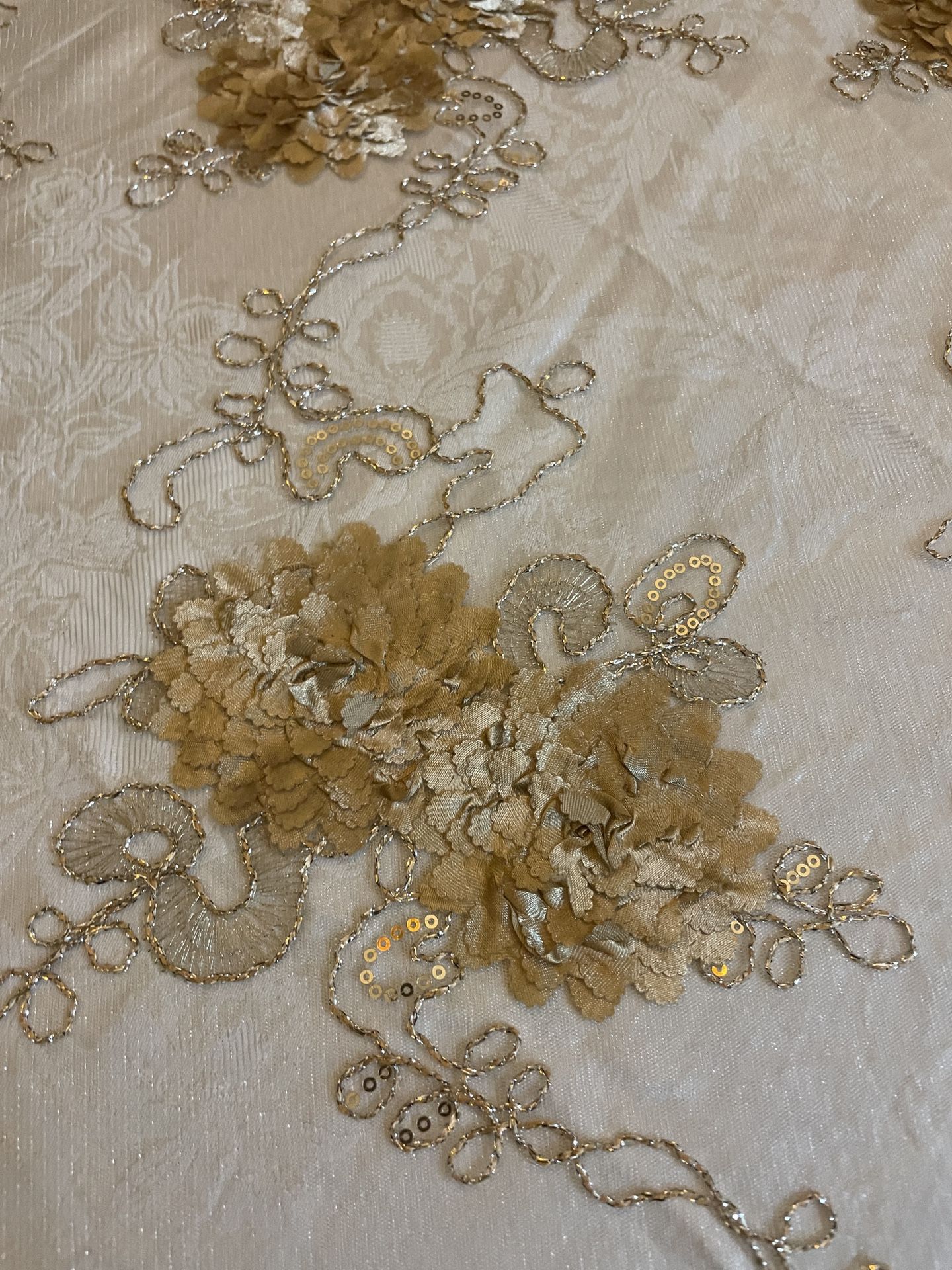 Champagne embroidered lace table Overlay