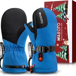 WASOTO Heated Mittens for Kids - Waterproof Electric Heated Ski Gloves for Skiing, Snowboarding, Snowmobiling, Hiking Size Small