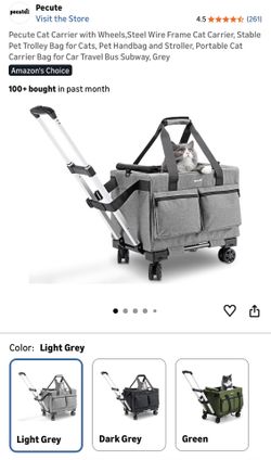 Pecute Cat Carrier with Wheels,Steel Wire Frame Cat Carrier, Stable Pet Trolley Bag for Cats, Pet Handbag and Stroller, Portable Cat Carrier Bag for C