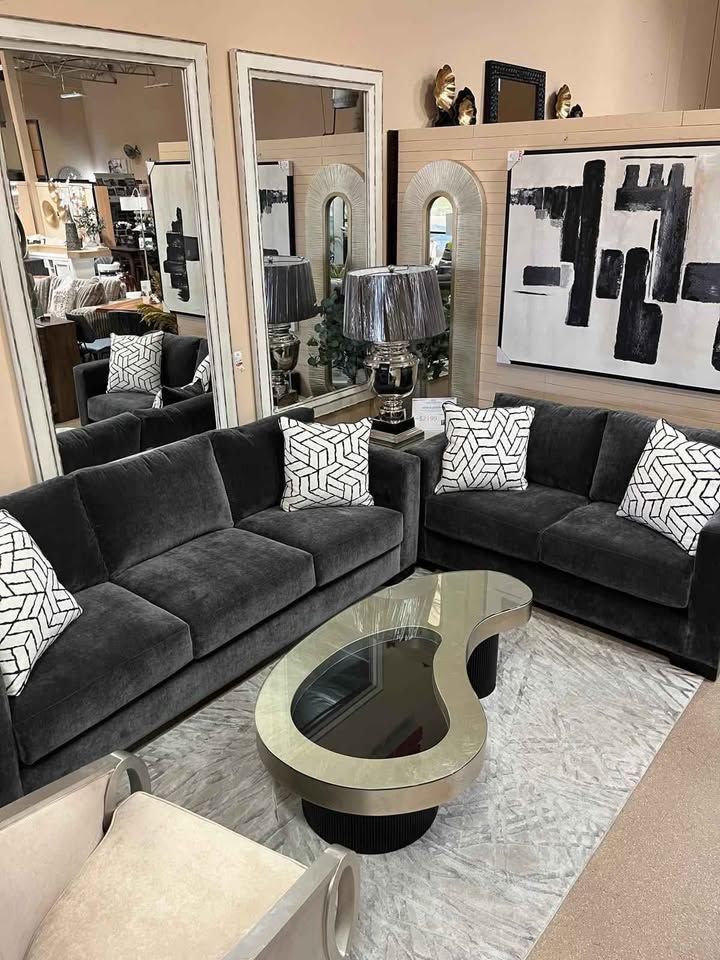 Luxurious Custom-Made Gray Sofa and Loveseat