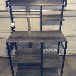 Large Bakers Rack, Power Outlets Microwave Stand, Coffee Bar with 6-Tier Storage,