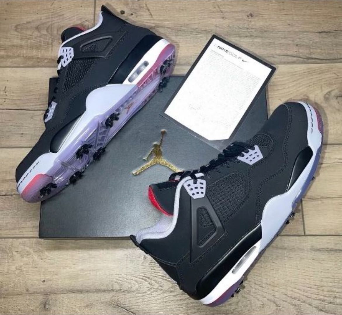 Nike Air Jordan 4 Retro Golf Shoes Bred Black Red CU9981-002 Men's Size 13 Brand New DS