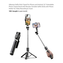 Brand new Selfie Stick Tripod for iPhone and Android, 52'' Extendable Phone Tripod Stand with Remote, Portable Selfie Sticks with Phone Holder for Vid