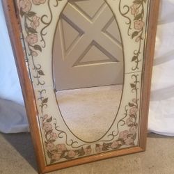  Vintage Stained glass Beautifully Floral  Designed around Mirror.  Woodland hills Ca. W