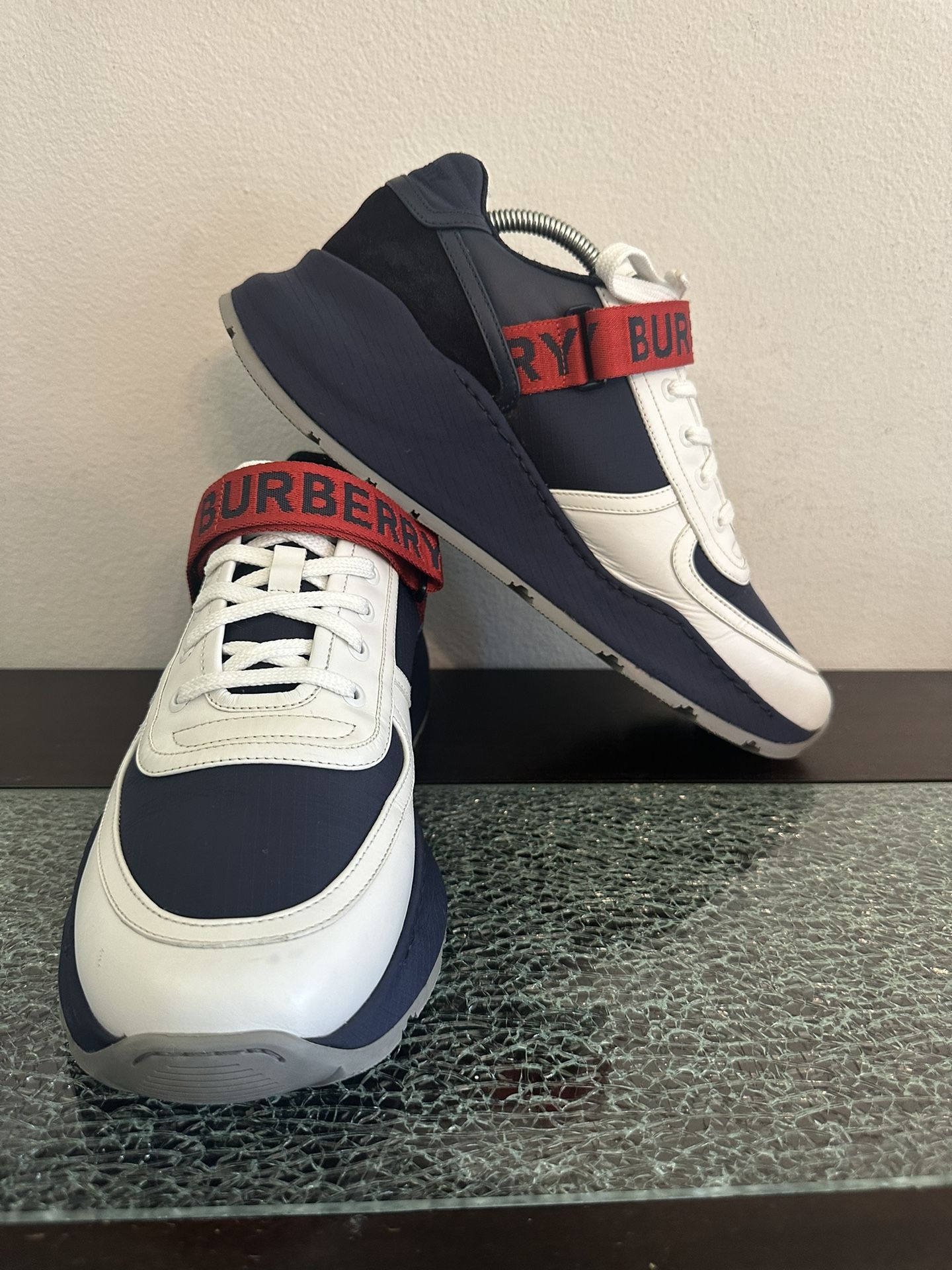 Size 44EU/11US - Burberry Men's Ronnie Lace Up Sneakers White Blue Red Authentic