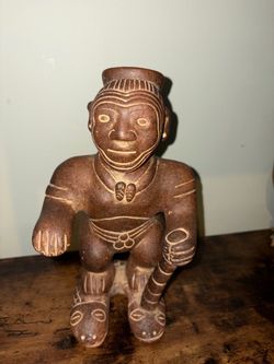 Vintage Terra Cotta Mayan Walking  Man Scullture