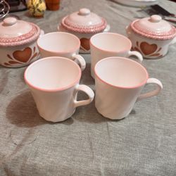 Pink Ceramic Soup Bowls & Mugs Set 