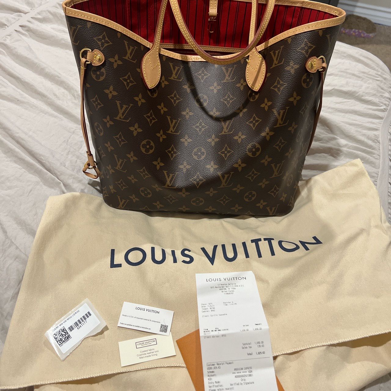 Louis Vuitton Neverfull MM Damier Ebene Tote (AR3101) + Dust Bag