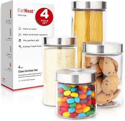 Eat Neat 4 Piece Glass Canister Set Organizers For Food & More