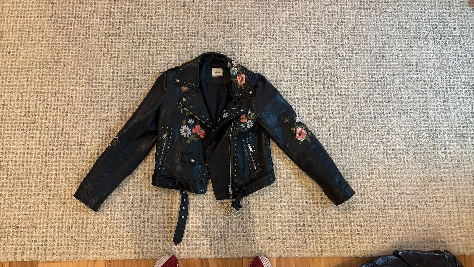 Leather Jacket Manmade Embroidered 