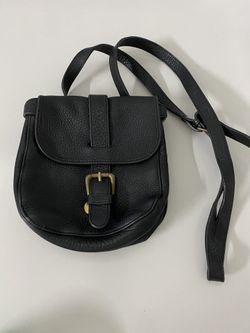 Liz Claiborne Black Leather Saddlebag Purse with Strap and Buckle