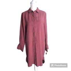 Cremieux Rosewood Collared Hidden Button-Down Knee Length Long Sleeve Dress
