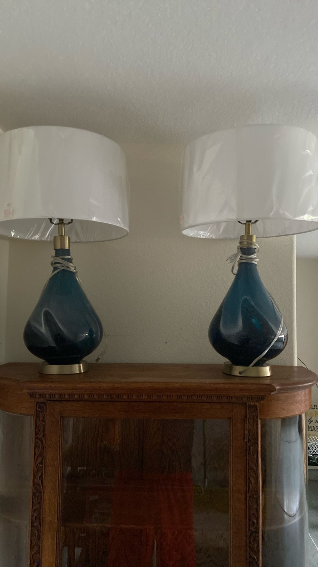 Blue Lamps With White Tops