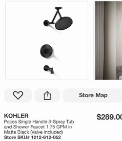 KOHLER Paces Single Handle 3-Spray Tub and Shower Faucet 1.75 GPM in Matte Black (Valve Included)