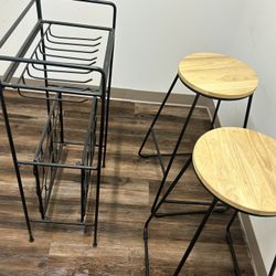 Bar Stools And Wine Bottle & Wine Glasses Organizer 